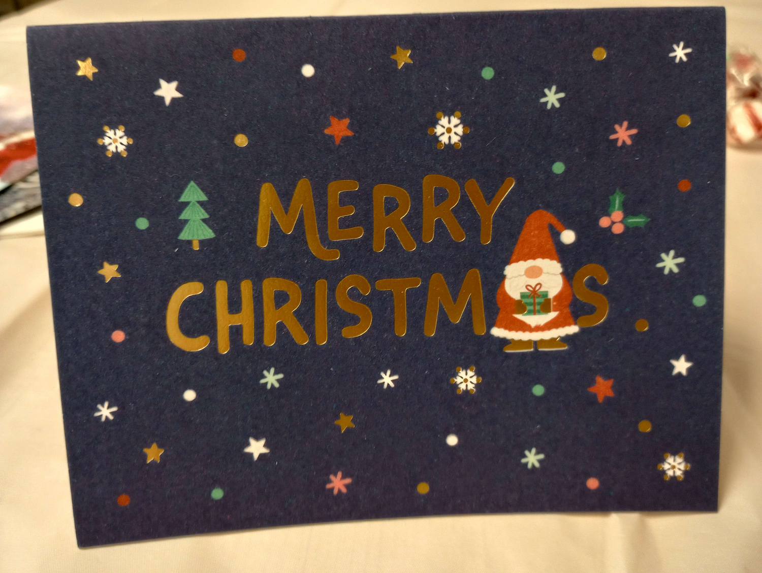 Christmas card featuring a gnomish Santa